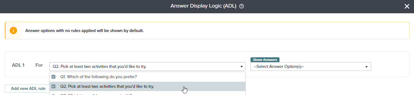 answer display logic - choose