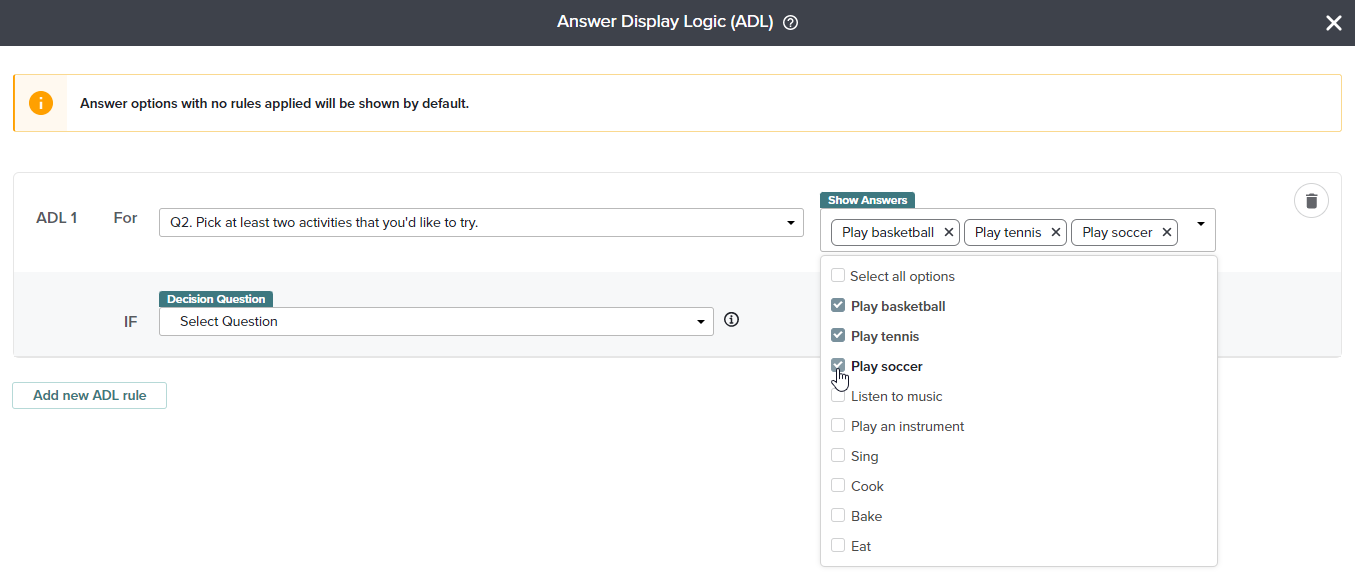 Answer Display Logic - choose answers