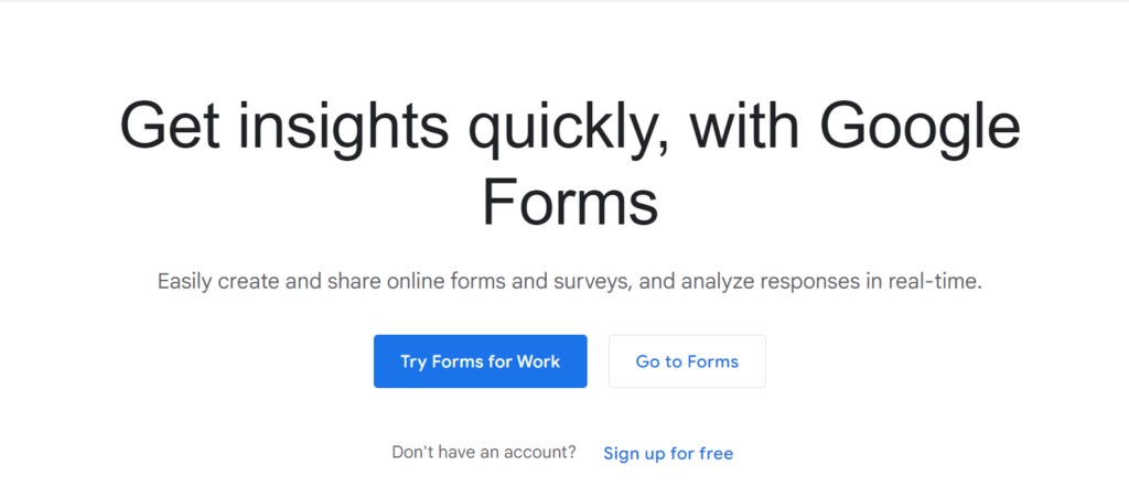 Google Forms homepage